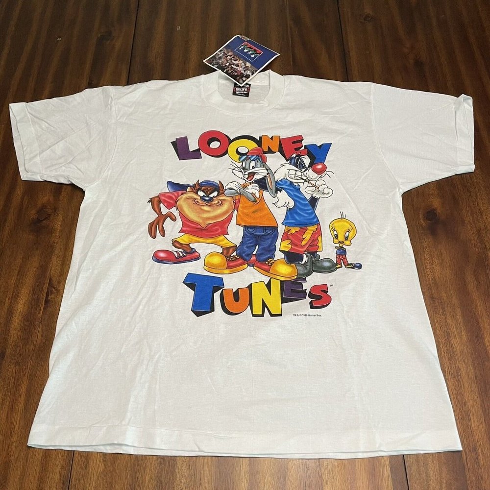 Vintage 90s 1996 Bugs Taz Sylvester Tweety Looney Tunes Hip Hop Rap T-Shirt XL